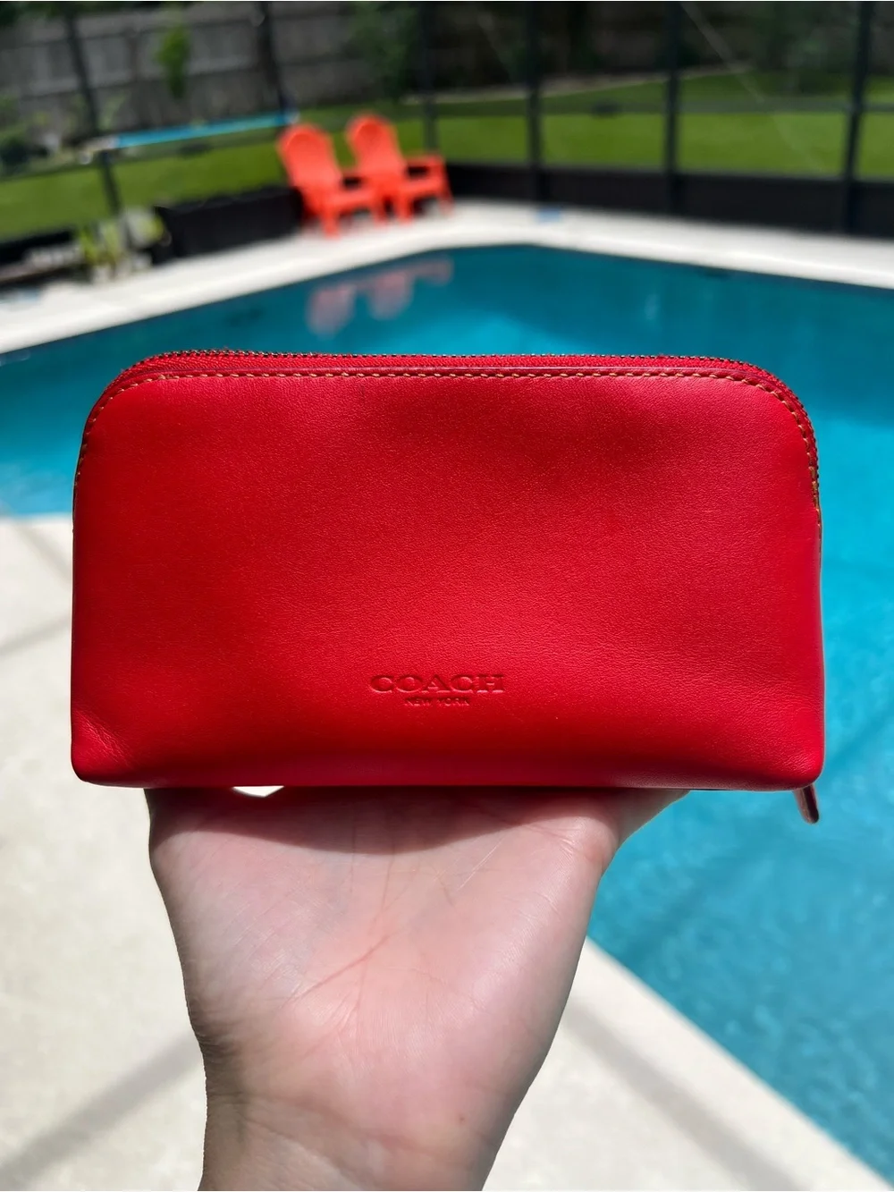 Coach Mickey Mouse Disney Red leather cosmetic zip bag F59820
